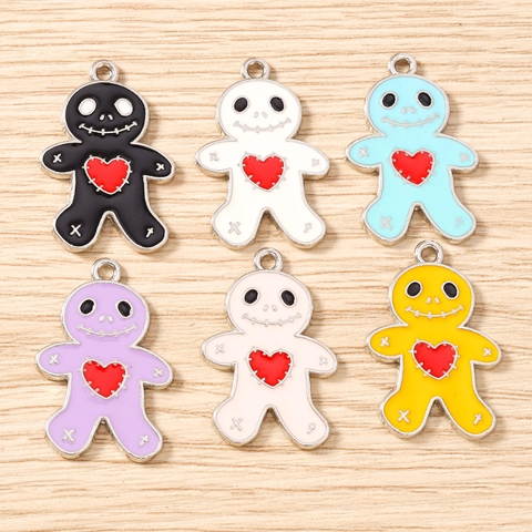 Gothic Gingerbread Man Voodoo Doll Enamel Alloy Pendants Cartoon Heart Charms For DIY Necklace Bracelet Jewelry Making