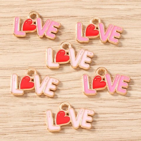 Zinklegierung Emaille LOVE Herz Buchstabe Charms Tropföl Anhänger Für DIY Schmuckherstellung Armband Halskette Damen Zubehör