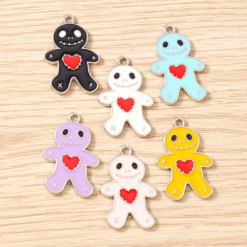 Gothic Gingerbread Man Voodoo Doll Enamel Alloy Pendants Cartoon Heart Charms For DIY Necklace Bracelet Jewelry Making