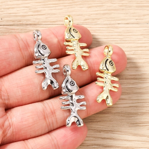 Zinklegering Visgraat Charms Voor DIY Ketting Armband Oorbel Maken Goud Zilver Verguld Dier Skelet Hangers Sieraden Benodigdheden