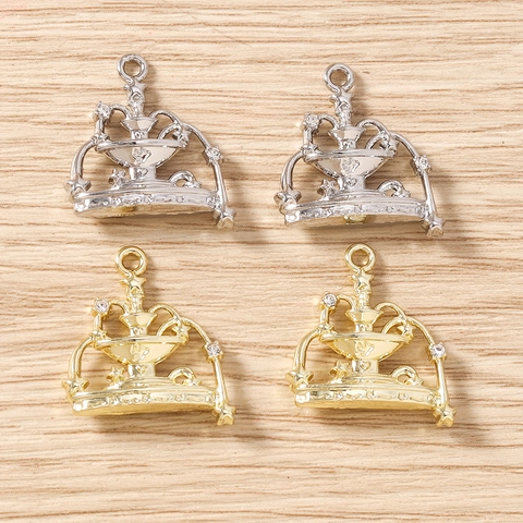 Alloy Fountain Crown Charms With Rhinestones Jewelry Making DIY Accessories For Necklace Bracelet Earrings Gold Silver