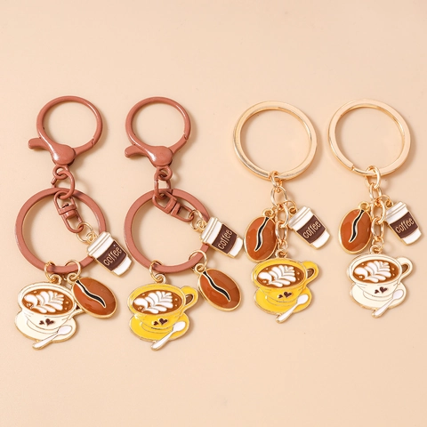 Portachiavi in Metallo con Chicco di Caffè e Tazza Latte Lega di Zinco Smaltata Ciondolo per Borsa Decorativo Regalo