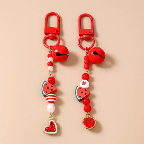 Portachiavi con Perline a Forma di Frutta Anguria Estiva con Campanello in Metallo Rosso per Donna Ragazze Ciondolo per Borsa Gioielli