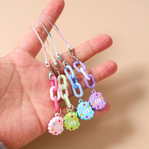 Schattige Simulatie Koekje Hanger Telefoonkoord Sleutelhanger Set Kleurrijke Macaron Hars Tas Charms Voor Dames Cadeau
