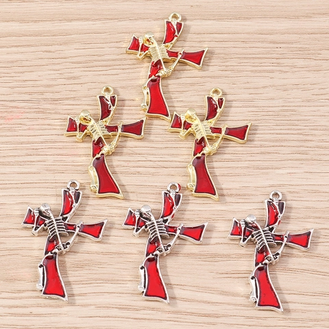 Gothic Skelett Kreuz Anhänger Rot Emaille Zinklegierung Charms Für DIY Schmuckherstellung Halloween Party Halskette Zubehör