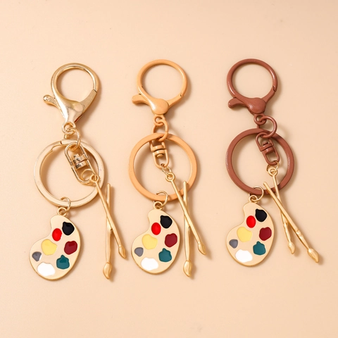 Artistic Palette And Paintbrush Keychain Creative Zinc Alloy Enamel Bag Charm For Art Students Teachers Gift Pendant