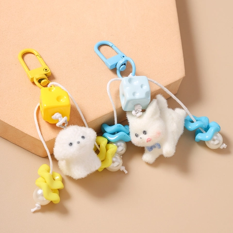 Lindo Llavero de Animal de Peluche Con Colgante de Queso de Resina Y Perla Artificial Para Accesorios de Bolso Mujer Niña Regalo