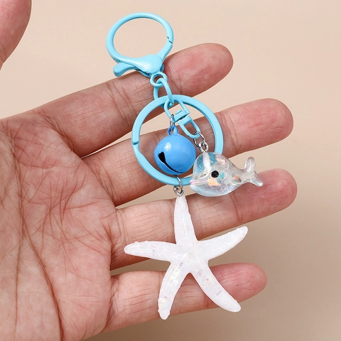 Llavero de Resina de Vida Marina de Moda Estrella de Mar Delfín Ballena Colgante de Bolso Con Campana Colorida Brillo Lentejuelas