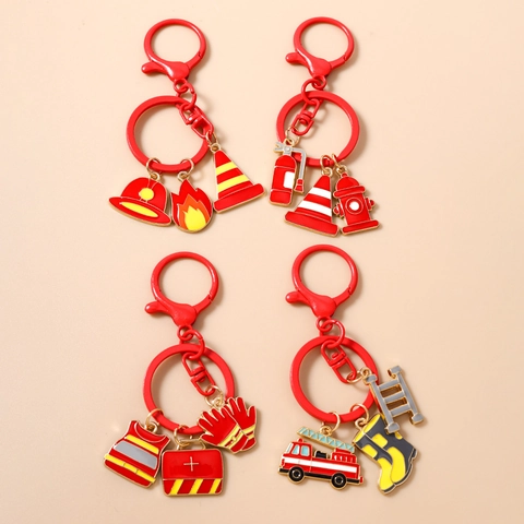Llavero de Metal con Tema de Bombero Esmalte Rojo Camión de Bomberos Hidrante Extintor Colgante de Bolso Para Hombres Mujeres