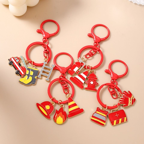 Llavero de Metal con Tema de Bombero Esmalte Rojo Camión de Bomberos Hidrante Extintor Colgante de Bolso Para Hombres Mujeres