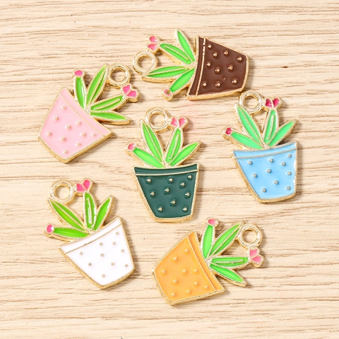 Enamel Cactus Potted Plant Charms Zinc Alloy Colorful Botanical Pendants For DIY Jewelry Making Necklace Bracelet Accessories