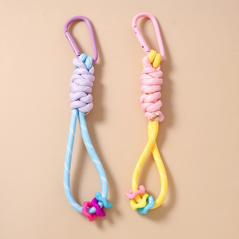 Handmade Braided Phone Lanyard Macaron Color Keychain Strap With Aluminum Carabiner And Star Charms For Women Bag Decor