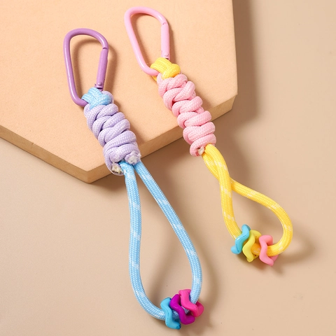 Handmade Braided Phone Lanyard Macaron Color Keychain Strap With Aluminum Carabiner And Star Charms For Women Bag Decor
