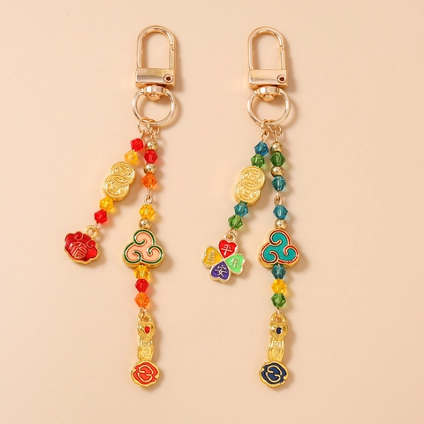 Portachiavi Con Perline In Stile Cinese Con Ciondolo In Smalto Ruyi Lucky Bag Lega Perline Di Cristallo Pendente Borsa Donna Gioielli