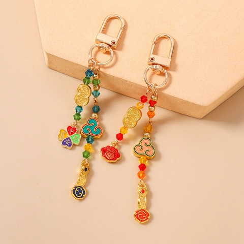 Portachiavi Con Perline In Stile Cinese Con Ciondolo In Smalto Ruyi Lucky Bag Lega Perline Di Cristallo Pendente Borsa Donna Gioielli