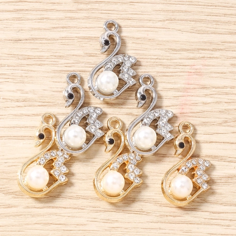 Elegante Schwanenanhänger Aus Legierung Mit Kunstperle Strass Charms Für DIY Halskette Armband Schmuckherstellung Nur Anhänger