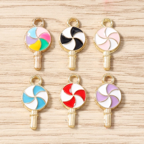 Enamel Lollipop Charms Alloy Gold Plated Spiral Candy Pendants For DIY Earring Necklace Bracelet Jewelry Making Accessories