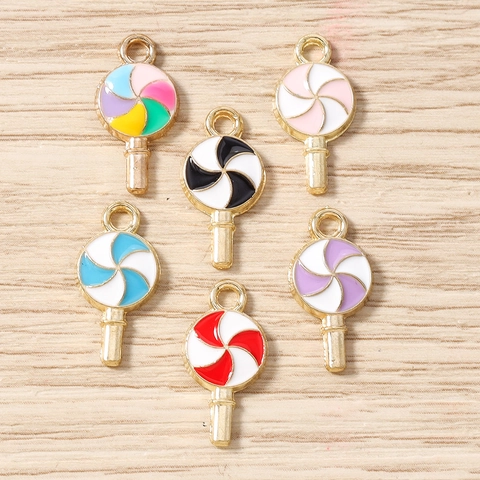 Enamel Lollipop Charms Alloy Gold Plated Spiral Candy Pendants For DIY Earring Necklace Bracelet Jewelry Making Accessories