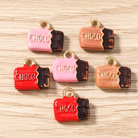 Pendentifs en Alliage d'Émail Barre de Chocolat de Simulation pour la Fabrication de Bijoux DIY Colliers Bracelets Boucles d'Oreilles
