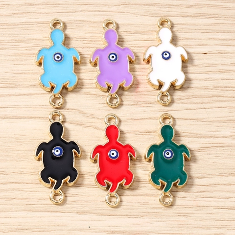 Alloy Turtle Evil Eye Charms DIY Jewelry Making Accessories Enamel Sea Turtle Double Loop Connectors For Necklace Bracelet Crafts