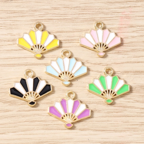 Alloy Enamel Fan Shape Charms For Jewelry Making 10pcs Pack Gold Plated Drip Oil Pendants For DIY Earrings Necklace Accessory