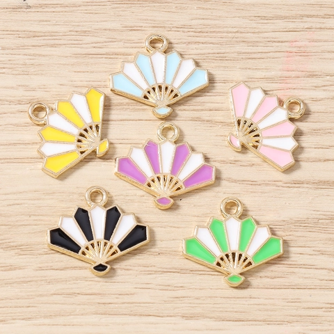 Alloy Enamel Fan Shape Charms For Jewelry Making 10pcs Pack Gold Plated Drip Oil Pendants For DIY Earrings Necklace Accessory