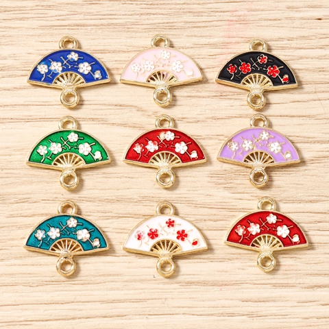 Pendentifs en Alliage de Forme d'Éventail en Émail Fleur pour la Fabrication de Bijoux DIY Boucles d'Oreilles Colliers