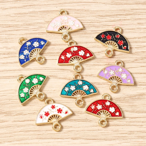 Pendentifs en Alliage de Forme d'Éventail en Émail Fleur pour la Fabrication de Bijoux DIY Boucles d'Oreilles Colliers