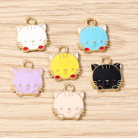 Mignons Breloques en Émail en Alliage de Zinc Tête de Chat Dessin Animé pour Fabrication de Bijoux DIY Bracelet Collier Accessoires