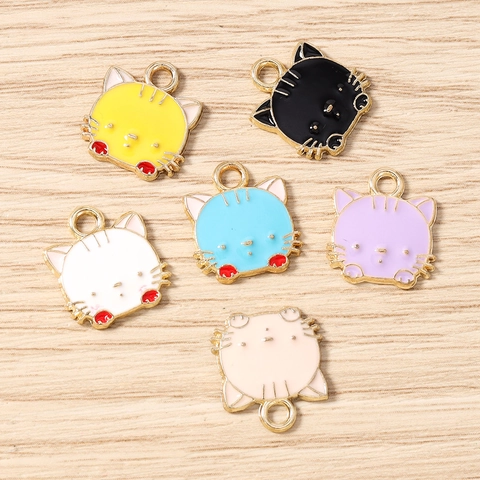 Mignons Breloques en Émail en Alliage de Zinc Tête de Chat Dessin Animé pour Fabrication de Bijoux DIY Bracelet Collier Accessoires