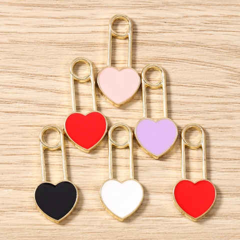 Ciondoli a Spilla da Balia a Cuore in Lega di Smalto per Creazione di Gioielli Fai-da-te Collana Bracciale Orecchini Accessori Portachiavi Multicolore