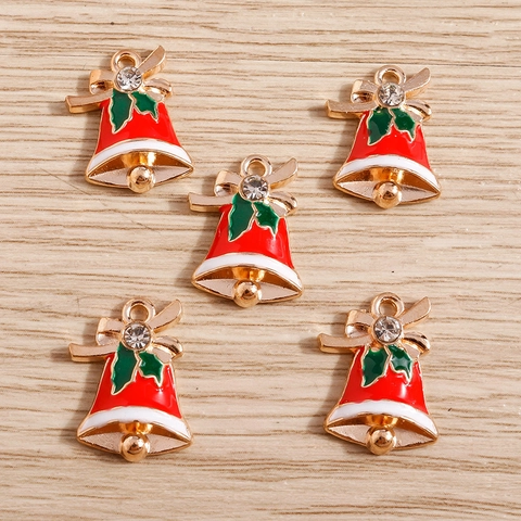 Festlicher Weihnachtsglocken-Anhänger Aus Legierung Mit Emaille Und Strass-Schleife DIY Schmuckzubehör Weihnachtsgeschenk