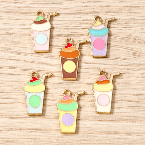 Cute Enamel Milk Tea Cup Alloy Pendants Beverage Coffee Shape DIY Jewelry Making Charms For Necklace Bracelet Keyring Accessory