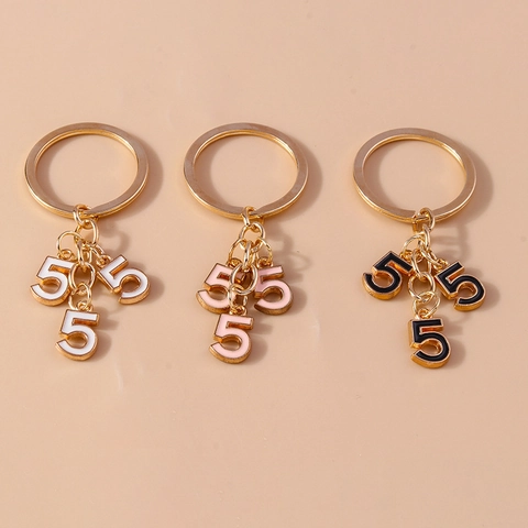 Llavero de Número 5 para Mujer Aleación de Zinc Esmalte Colgante de Bolso Moda Chapado en Oro Anillo de Llaves Joyería Regalo