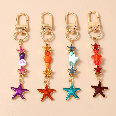 Mode Legierung Emaille Seestern Stern Schlüsselanhänger Perlen Taschenanhänger Süße Meerestier Accessoire Für Damen Mädchen Geschenk