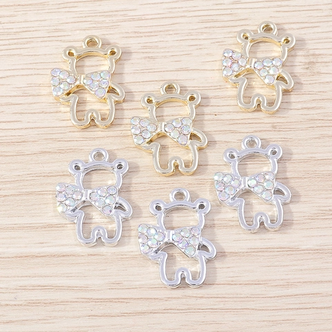 Hohle Bären Anhänger Aus Legierung Mit Regenbogen Strass Schleife Gold Silber Tier Anhänger Für DIY Schmuck Zubehör