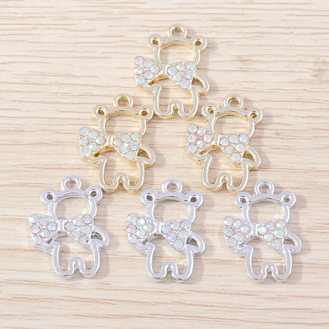 Hohle Bären Anhänger Aus Legierung Mit Regenbogen Strass Schleife Gold Silber Tier Anhänger Für DIY Schmuck Zubehör