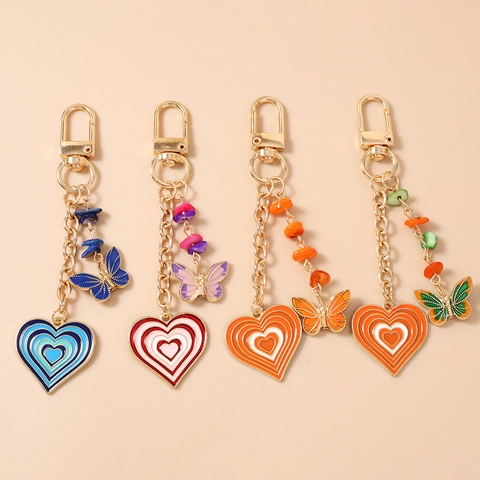Portachiavi a Forma di Farfalla e Cuore in Lega di Zinco Con Perline in Pietra Colorata Ciondolo in Smalto Ciondolo per Borsa per Donna Ragazza Regalo