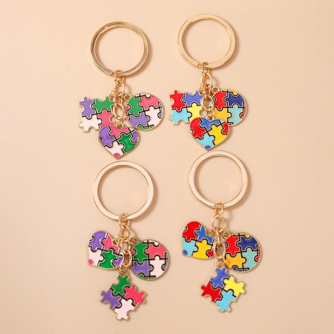 Portachiavi a Forma di Cuore Puzzle in Lega di Zinco Colorato Ciondolo Geometrico per Borsa Regalo per Donne Bambini Gioielli