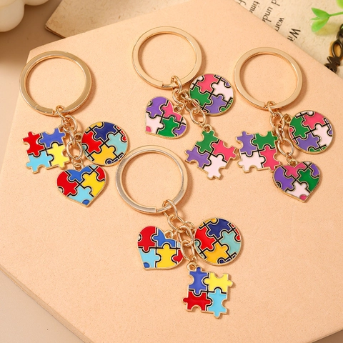 Portachiavi a Forma di Cuore Puzzle in Lega di Zinco Colorato Ciondolo Geometrico per Borsa Regalo per Donne Bambini Gioielli
