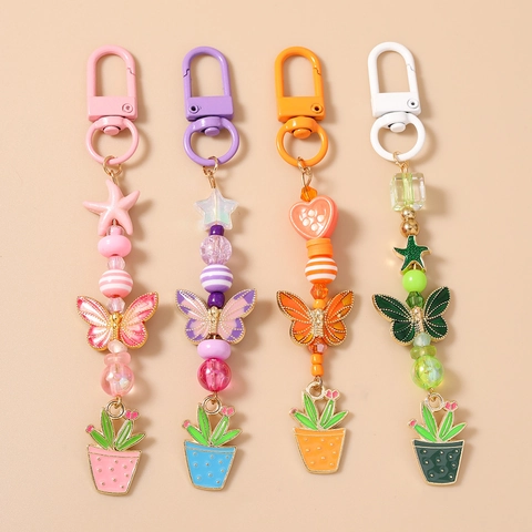 Mode Zinklegering Kralen Sleutelhanger Vlinder Cactus Hanger Hart Ster Charm Tas Ornament Voor Vrouwen Meisjes Cadeau