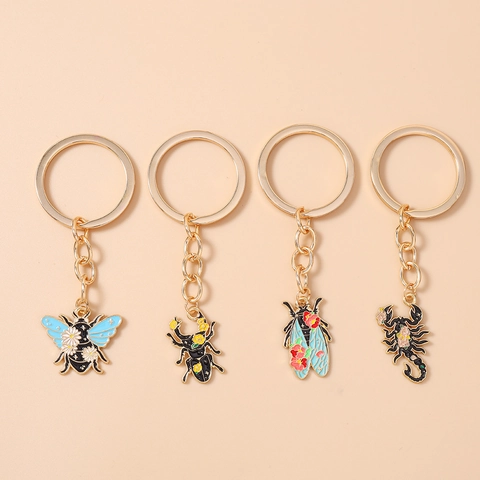 Portachiavi Smaltato Insetto Cartone Animato Lega Zinco Mariposa Scorpione Cicala Coleottero Anello Chiave Motivo Floreale Pendente Borsa Regalo
