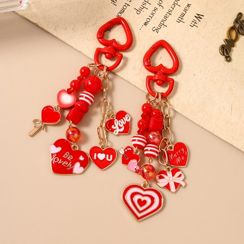 Mode Rotes Herz Schlüsselanhänger Zinklegierung Perlen Tasche Anhänger Romantisch Liebe Brief Valentinstag Geschenk Damen Schmuck