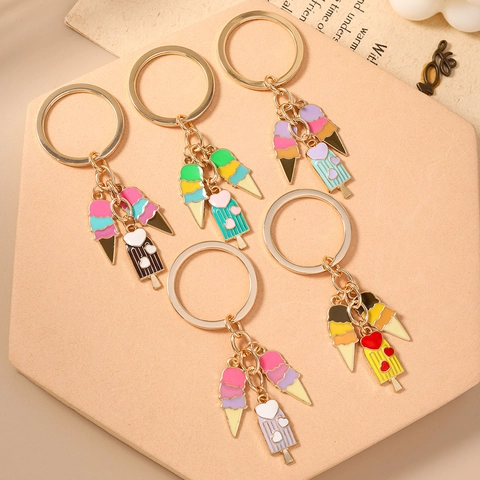 Süße Zinklegierung Emaille Eiscreme Schlüsselanhänger Süßspeise Eis Am Stiel Herz Tasche Anhänger Zubehör Für Damen Mädchen Geschenk