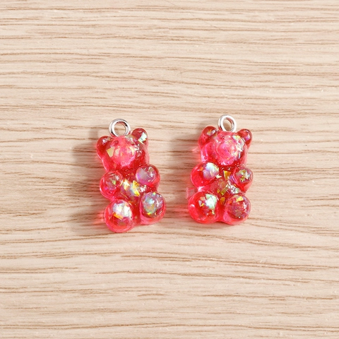 Cute Resin Gummy Bear Pendants With Colorful Glitter Sequins For DIY Necklace Earring Bracelet Jewelry Making Accessory