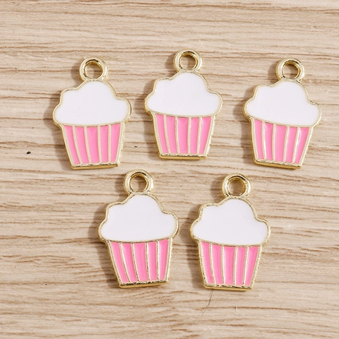 Alloy Enamel Cupcake Pendants For DIY Jewelry Making Cartoon Cake Ice Cream Charms For Necklace Bracelet Making Gold Tone