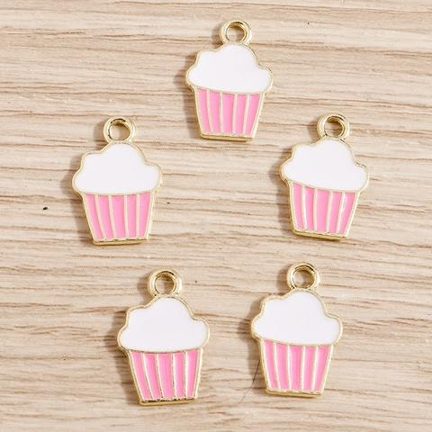 Alloy Enamel Cupcake Pendants For DIY Jewelry Making Cartoon Cake Ice Cream Charms For Necklace Bracelet Making Gold Tone