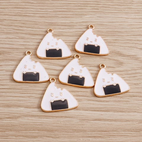 Süße Legierung Emaille Onigiri Reisbällchen Anhänger Kawaii Cartoon Emoji Bissspuren Pendants Für DIY Schmuck Schlüsselanhänger