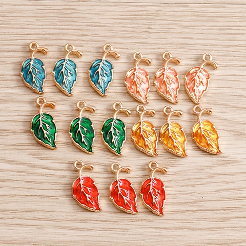 Alloy Drip Oil Maple Leaf Pendants Gold Plated Enamel Tree Leaf Charms For DIY Necklace Bracelet Making Women Jewelry