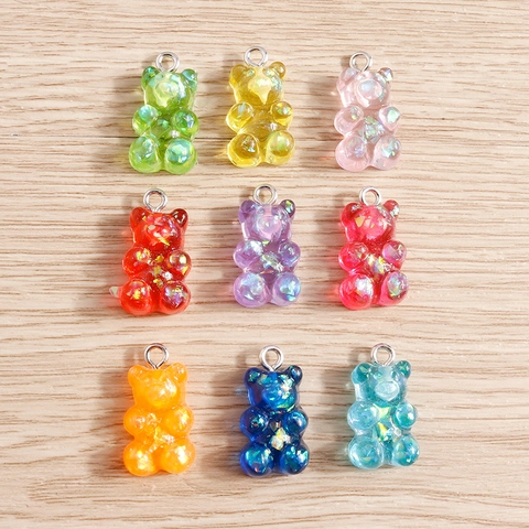 Cute Resin Gummy Bear Pendants With Colorful Glitter Sequins For DIY Necklace Earring Bracelet Jewelry Making Accessory